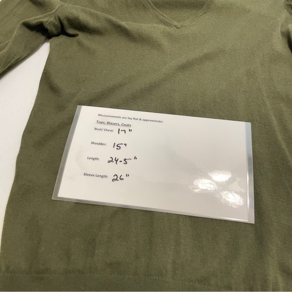 Lauren Ralph Lauren Olive Green V-Neck Sweater, Gold Button Cuff Detail Size SP - Picture 12 of 13